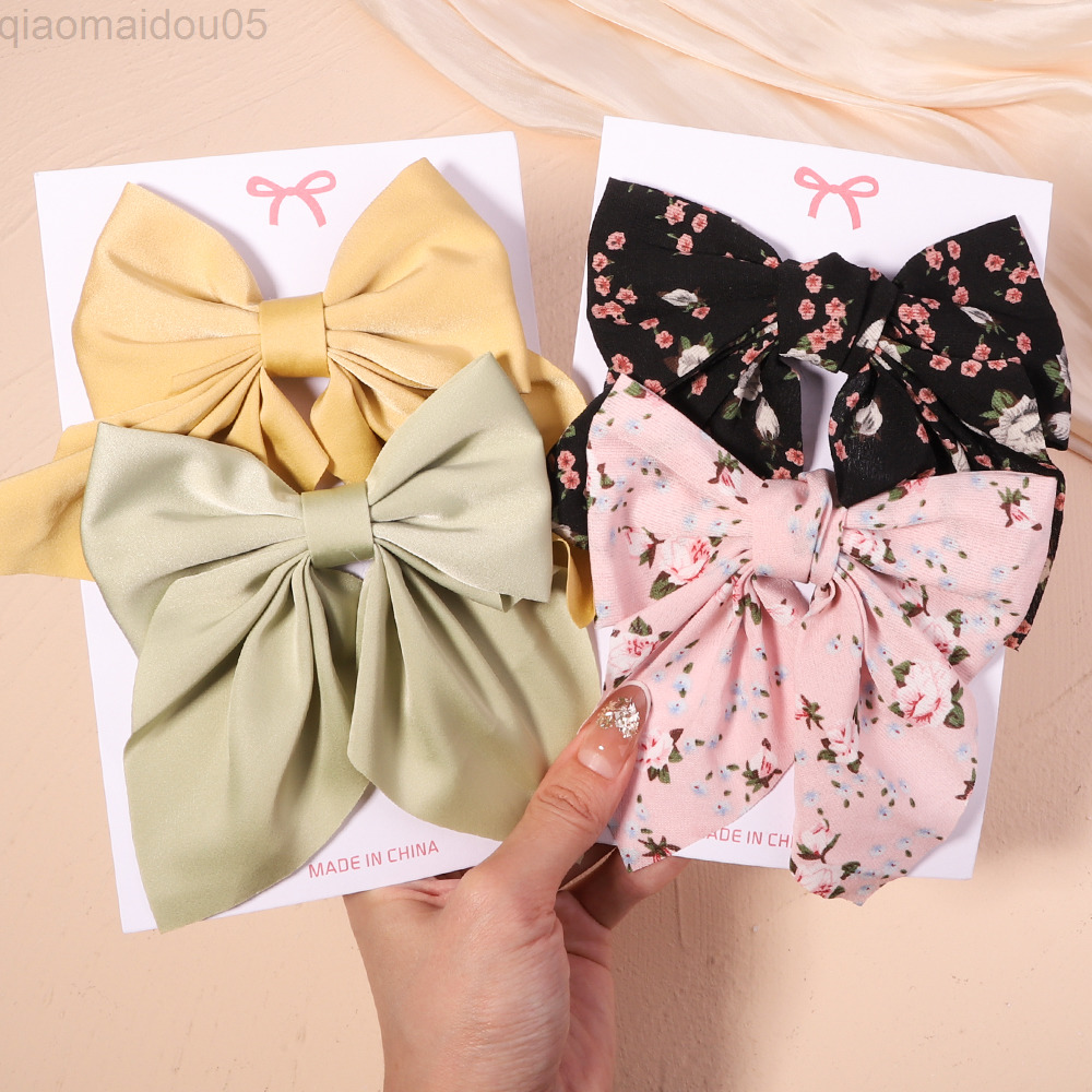 

2Pcs/Set Polka Dot Floral Print Hair Clips For Women Girls Daisy Bow Hairpins Pastoral Retro Style Big Bowknot Hair Accessories L220729, 15