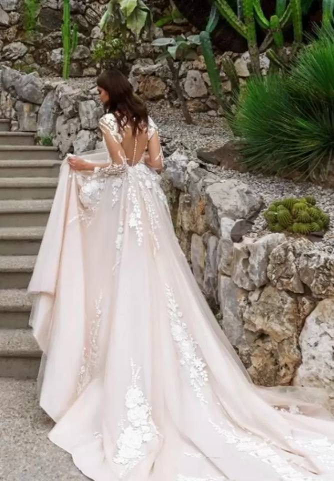 Elegant Wedding Dress With Long Sleeve Applique Floor Length Organza V-Neck Party Formal Occasion Custom Made De Mariée