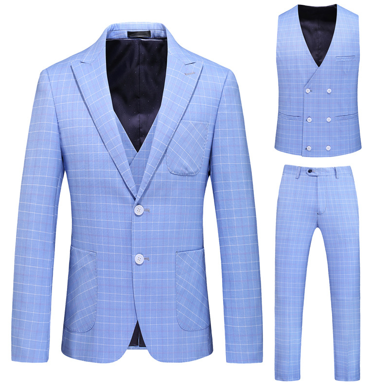 New men's suits solid color slim-fit hollow figure business casual suit three-piece single-row two-button formal suit, Sky blue
New men's suits solid color slim-fit hollow figure business casual suit three-piece single-row two-button formal suit, Sky blue