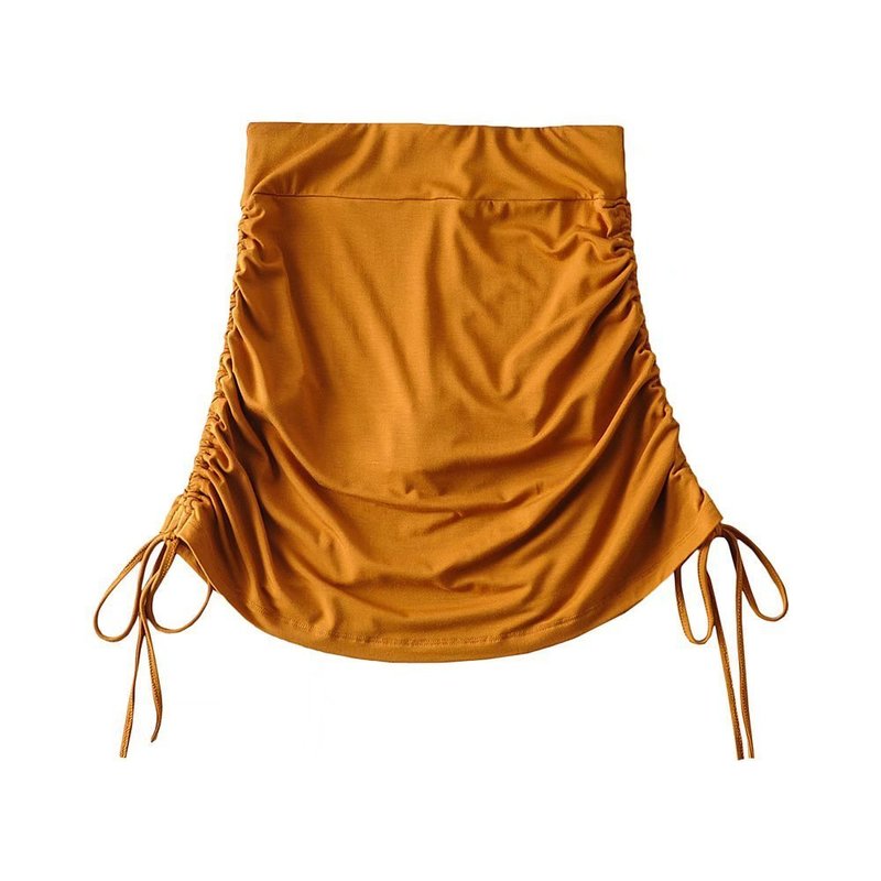 WOMENGAGA High Street Fashion Side Drawstring Bandage Ruched Skirt Women Summer Solid Color With Lining Short skorts Skirts W8U9 220317