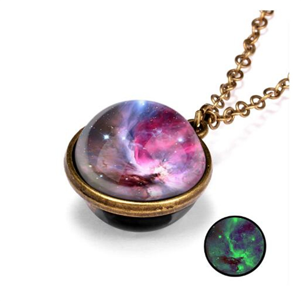 Earth Moon Planet Glass Ball Noctilucent Pendant Necklace Double-sided Luminescent Galaxy Nebula Cosmic Choker Jewelry for Women GC1216