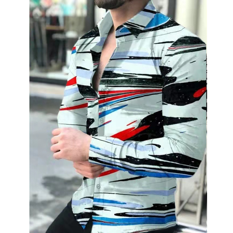 Spring Men Shirt Vintaed Color Matching Printed Long Sleeved Autumn Oversize Blouses Thin Clothing For Tees Tops 220322