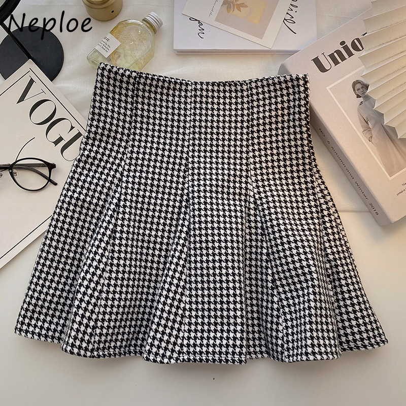 Neploe Retro Plaid Pleated Skirts Autumn Korean Style Fashion Mini Skirt Woman High Waist A-line Mujer Faldas 220322