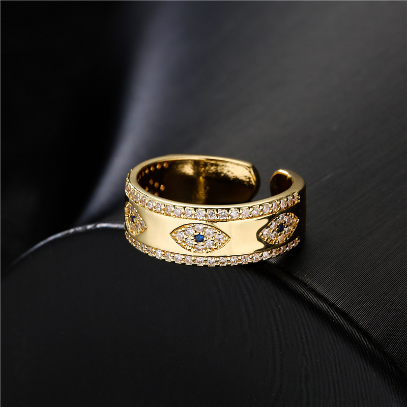 Gold Plated Micro Pave Evil Eye Ring Adjustable Copper Rings Jewelry