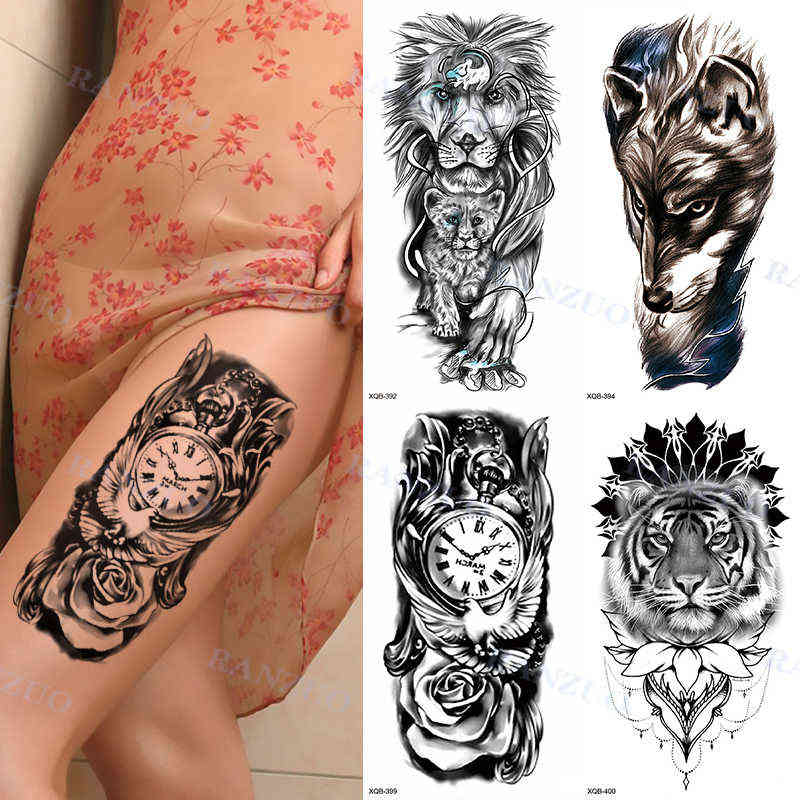 NXY Temporary Tattoo Waterproof Sticker Big Tiger Lion Wolf Rose Arm Hipster Man Woman Body Art Tatuajes 0330