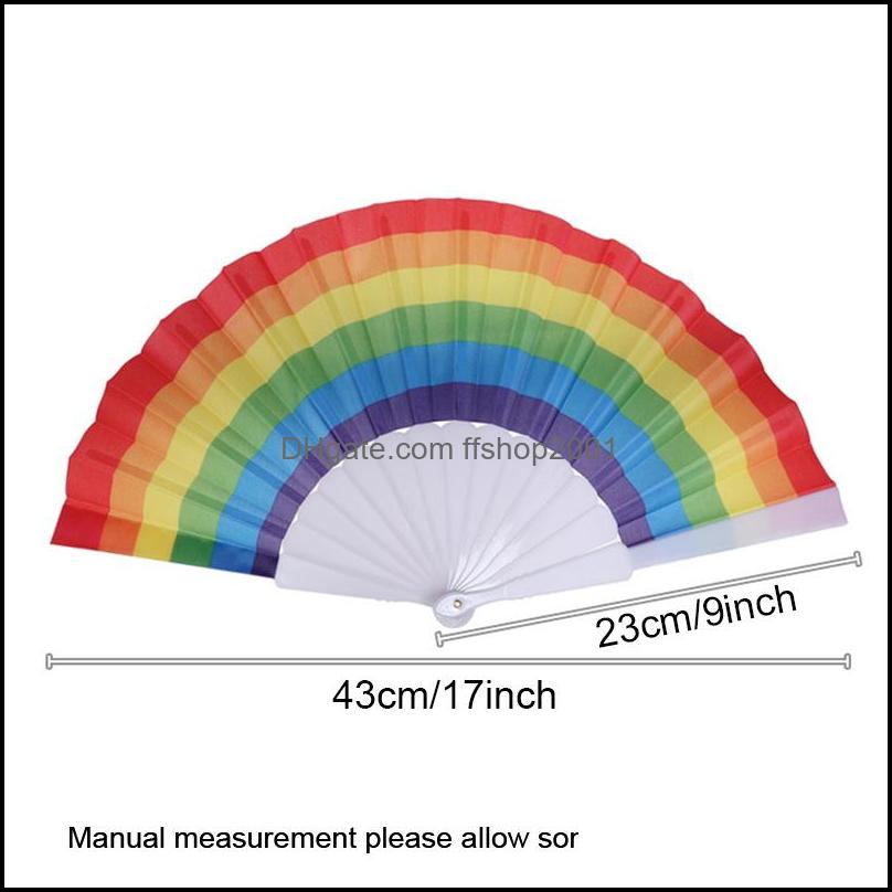 Party Favor Event Supplies Festive Home Garden Folding Rainbow Fan Printing Crafts Festival Decoration Plastic Hand Held Dance Fan4754775