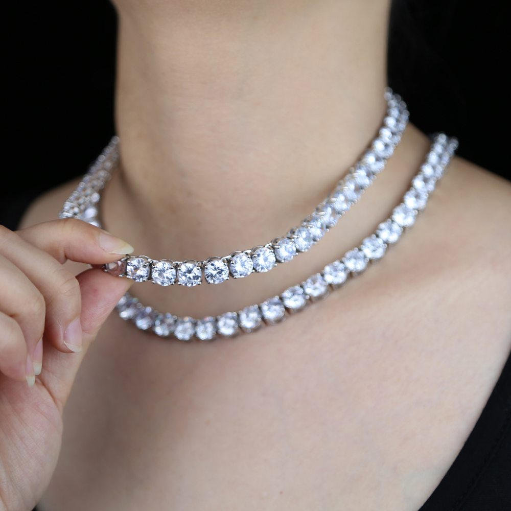 Bg Hip Hop Necklace: 8mm Cubic Zirconia Tennis Chain for Women, Charming Statement Crystal Choker Collar, Party Jewelry