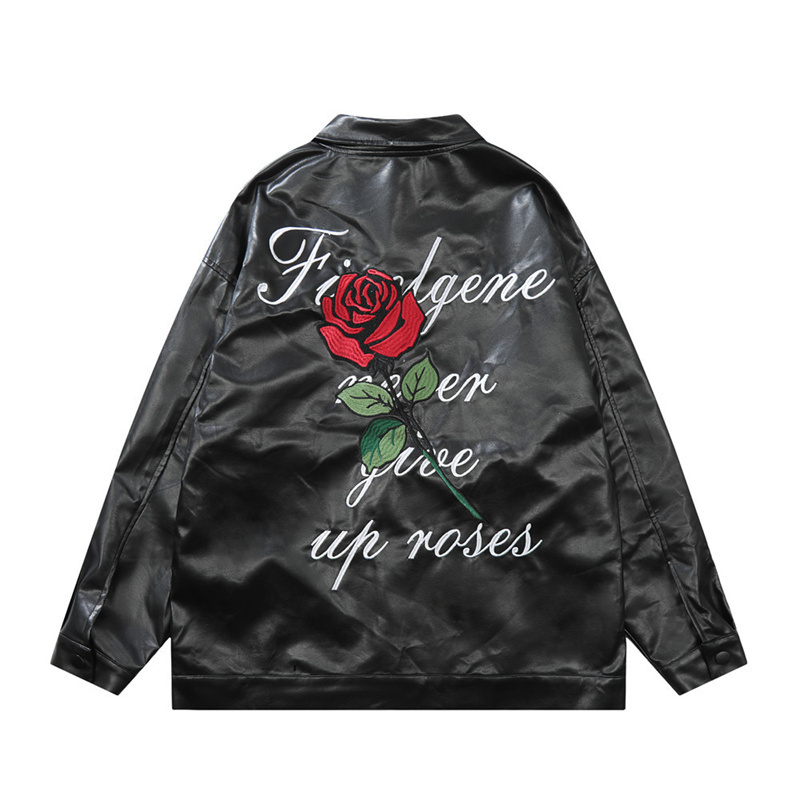 Rose Embroidery Pu Leather Jacket Mens Autumn High Street Letter Loose Outerwear Streetwear Casual Men Baseball Jacket and Coat 220816, Black
Rose Embroidery Pu Leather Jacket Mens Autumn High Street Letter Loose Outerwear Streetwear Casual Men Baseball Jacket and Coat 220816, Black