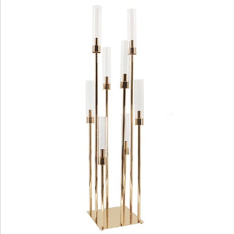 Wedding party Backdrop stick 12 heads candelabra wedding aisle decor Gold Tall event table centerpieces for wedding stands