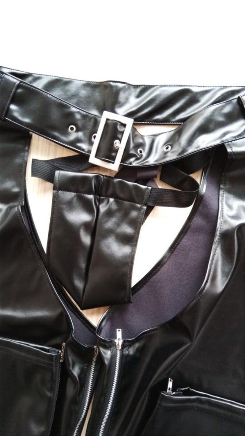 Men's Pants Sexy Mens Trousers Open Crotch PU Leather Latex Loose Long Thongs Fitness Clubwear Gay Wetlook Jogger PantsMen's