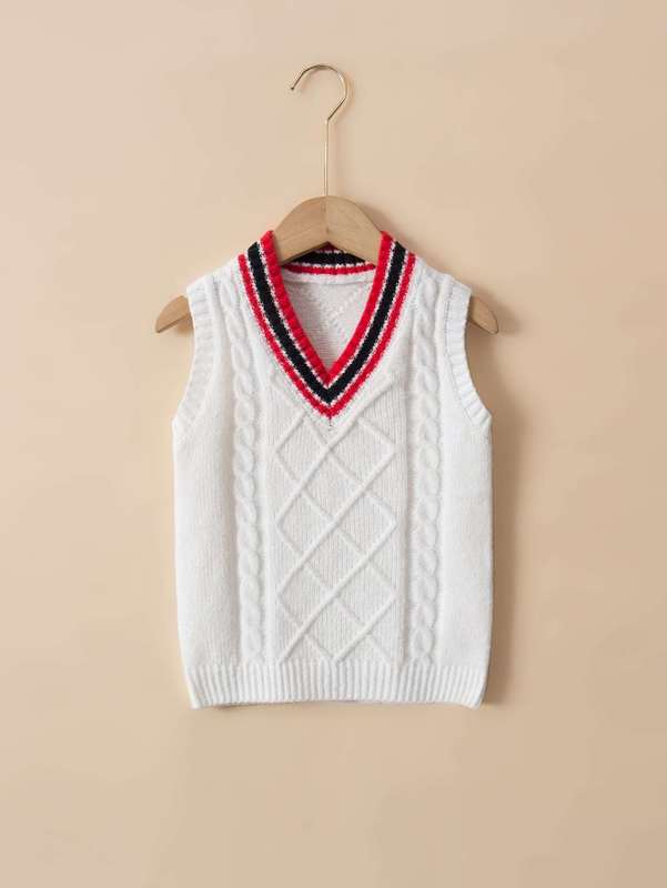Toddler Boys Striped Trim Cable Knit Cricket Sweater Vest SHE