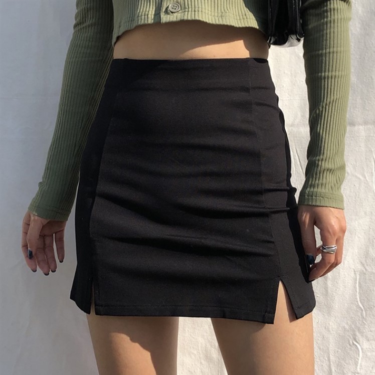 Skirt Black Split Office Ladies High Waist Elegant Slim Mini Skirt Student Trendy Simple 220322