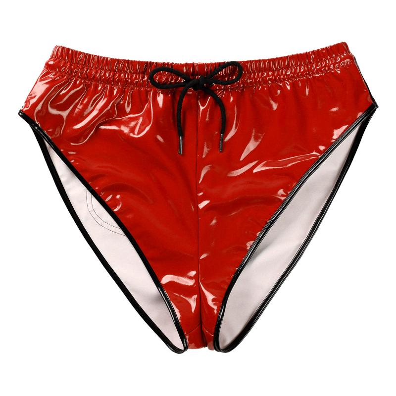 

Underpants Men Underwear Briefs Sexy Fashion Red Solid Drawstring Elastic Waistband Patent Leather Shorts Nightwear Gay Male Bikini Panties, Black;white