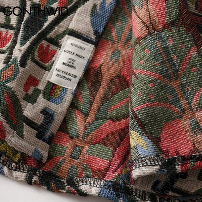 GONTHWID Southwestern Aztec Tribal Indian Button Shirts Streetwear Hip Hop Casual Flowers Patterned Long Sleeve Shirt Coats Tops 220322