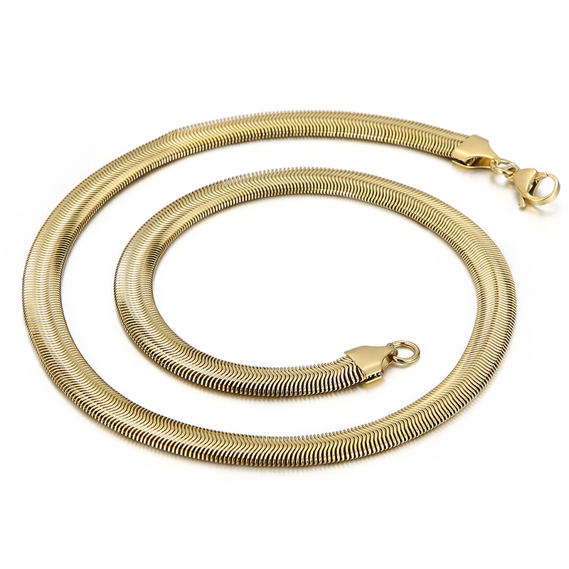 Huge 8mm 24'' Fashion Flat Snake Chains Necklace For Women Men Stainless Steel DIY Jewelry Silver/ Gold/ Rose Gold/ Black