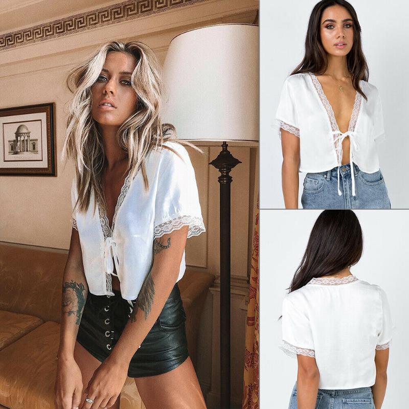 Fashion Women Ladies Sexy Short Sleeve Blouse Lace Up Silk Shirt Crop Tops Solid White Women' Blouses & Shirts
Fashion Women Ladies Sexy Short Sleeve Blouse Lace Up Silk Shirt Crop Tops Solid White Women' Blouses & Shirts