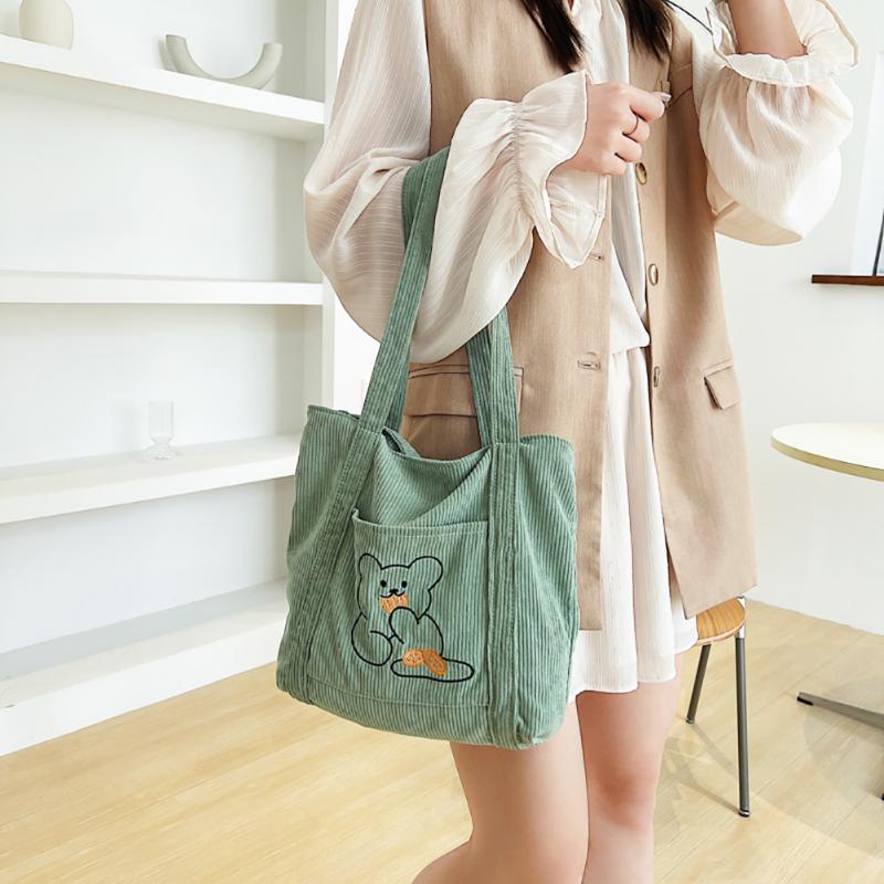 Evening Bags Trend Women Corduroy Shoulder Bag Large-capacity Cartoon Bear Handbags Reusable Shopper Bookbag Casual Female Girl Totes, White
Evening Bags Trend Women Corduroy Shoulder Bag Large-capacity Cartoon Bear Handbags Reusable Shopper Bookbag Casual Female Girl Totes, White