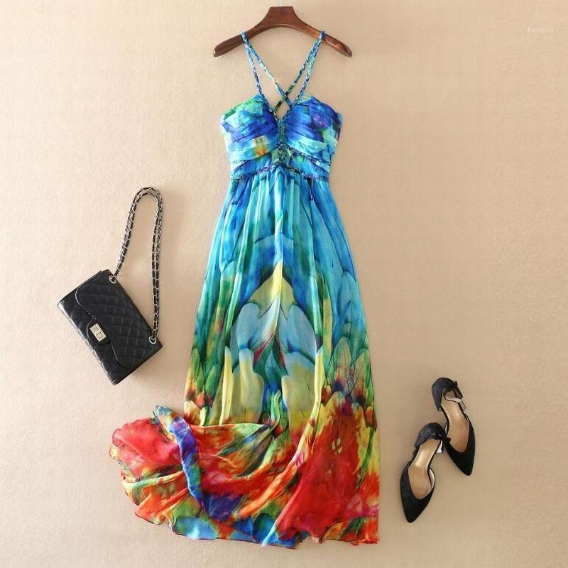 Casual Dresses Silk Dress Women Elegant Summer Beach Long Blue Party Printed High Quality Clothing Selling
Casual Dresses Silk Dress Women Elegant Summer Beach Long Blue Party Printed High Quality Clothing Selling
