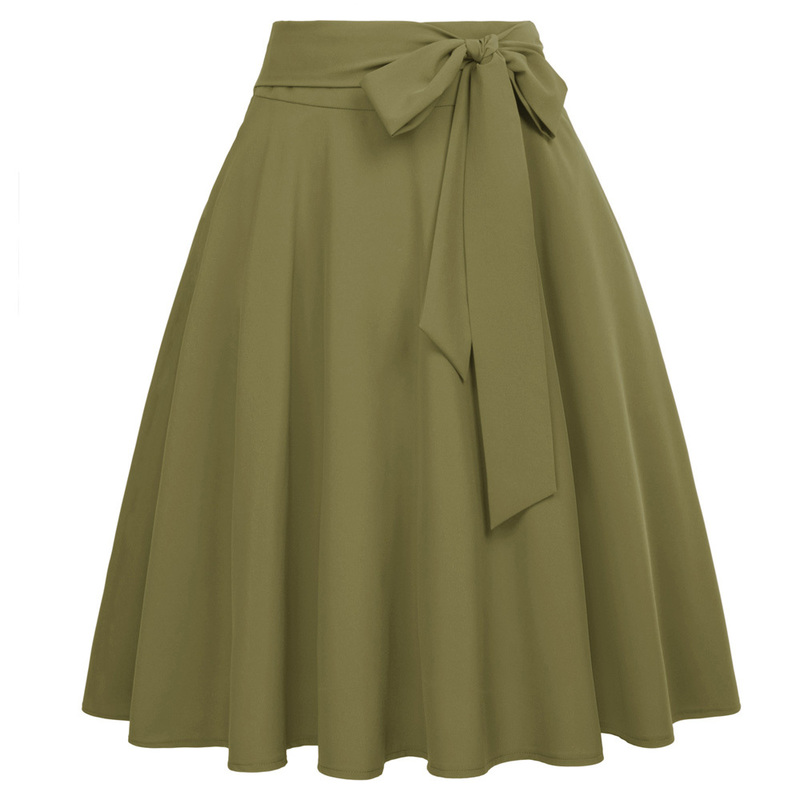 Belle Poque Women Skirts Summer Solid Color High Waist Self-Tie Bow-Knot Embellished A-Line Retro Casual Knee Length 220317