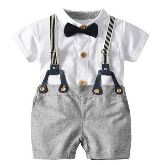 Clothing Set Toddler Infant boys Short Sleeve Top Rompers Suspender Pants Bow Tie Three-Piece Suit kids Baby Clothes