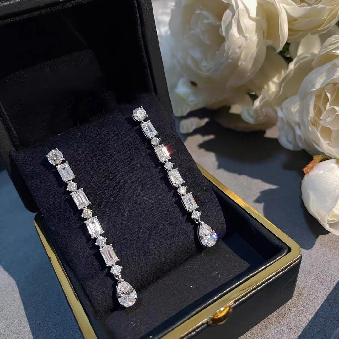 Choucong Top Sell Water Long Drop Diamond Dangle Earring 925 sterling silver Wedding Drop Earrings for Women Bridal Promise Engagement Party Jewelry G