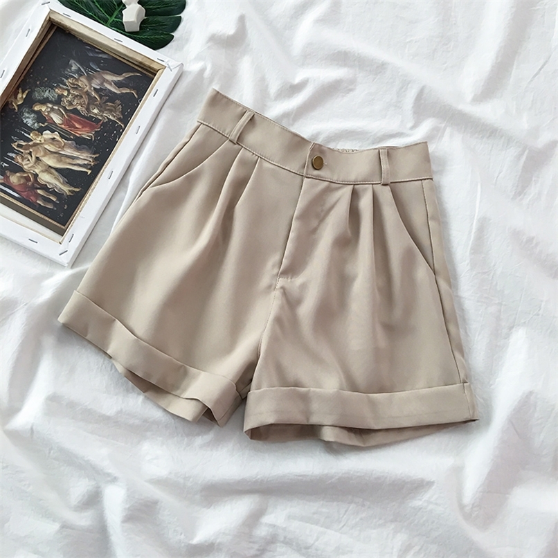 High Waisted Shorts Women Simple Japanese Style Chic Casual Soft Daily Ladies Trousers Basic Loose Ins Woman Bottom All match 220630