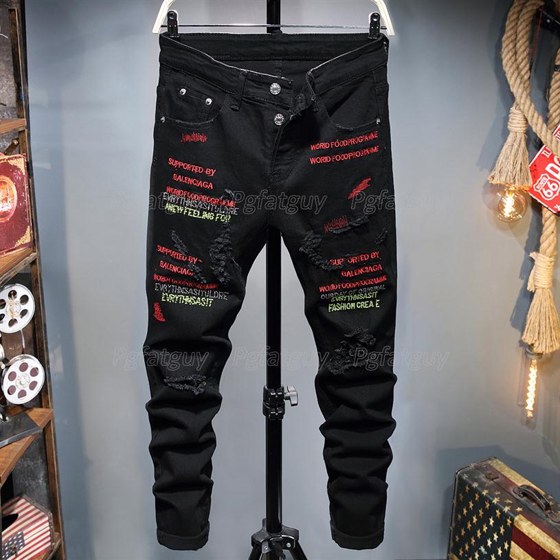 European and American Style Black Nail Holes Men's Jeans Slim Stretch Letter Embroidery Denim Pants Pantalons Pour Hommes294I, 3025
European and American Style Black Nail Holes Men's Jeans Slim Stretch Letter Embroidery Denim Pants Pantalons Pour Hommes294I, 3025