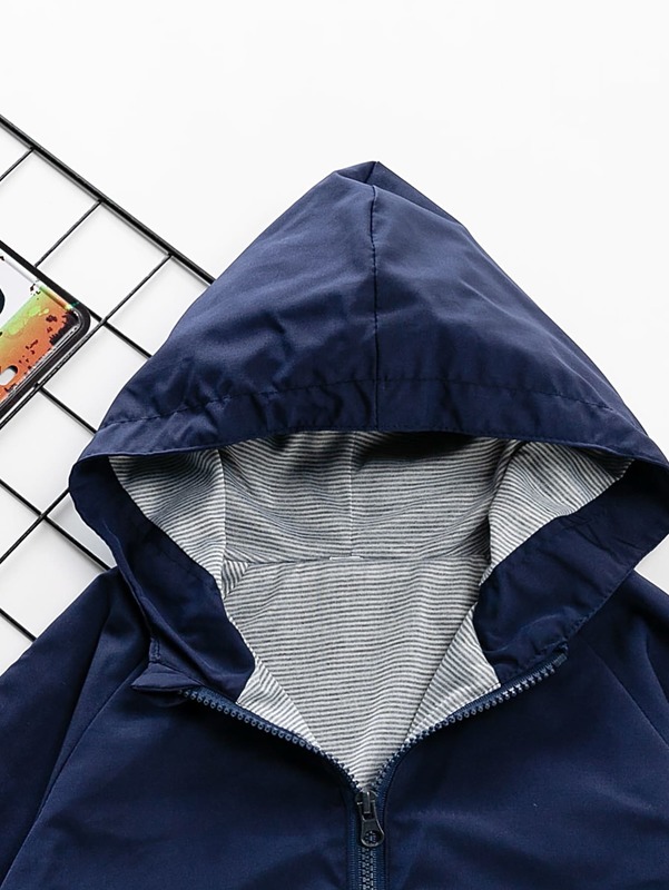 Toddler Boys Cartoon Graphic Flap Detail Hooded Jacket SHE