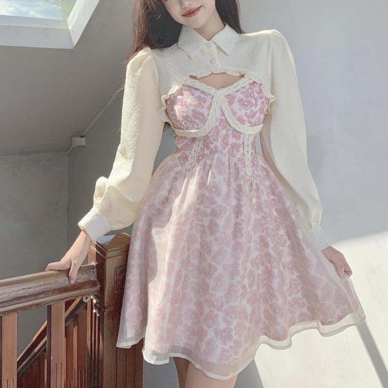Casual Dresses Autumn Winter Floral Kawaii Dress Women Patchwork Two Piece Set Party Female Korean Fashion Designer Y2k 2022
Casual Dresses Autumn Winter Floral Kawaii Dress Women Patchwork Two Piece Set Party Female Korean Fashion Designer Y2k 2022