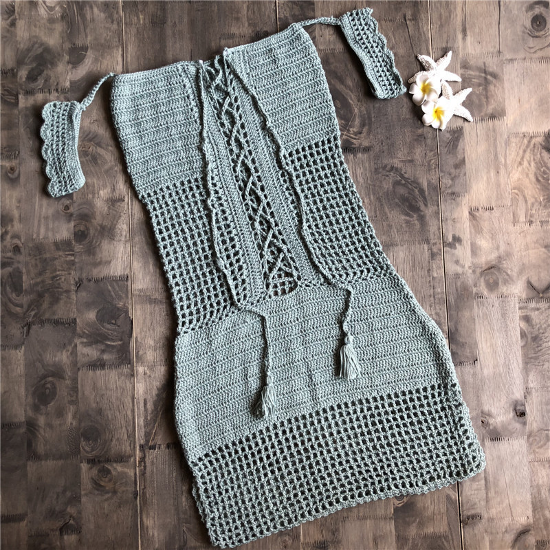 CROCHET BIKINI Hollow Out Set Knitted Cotton Handmade Sexy Swimsuit Summer Swimwear Bandage Beachwear European Bathing suit 220611