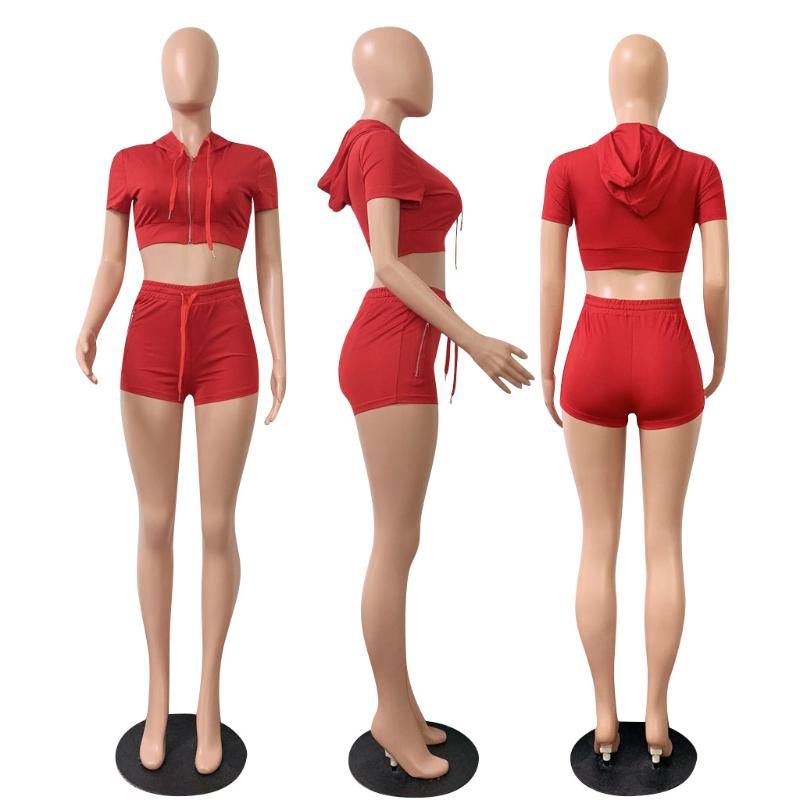 Womens Tracksuits Causal Biker Two Piece Set Short Jacket Coat Pants Drawstring Sportsuit Summer Clothes For Women OutfitWomens