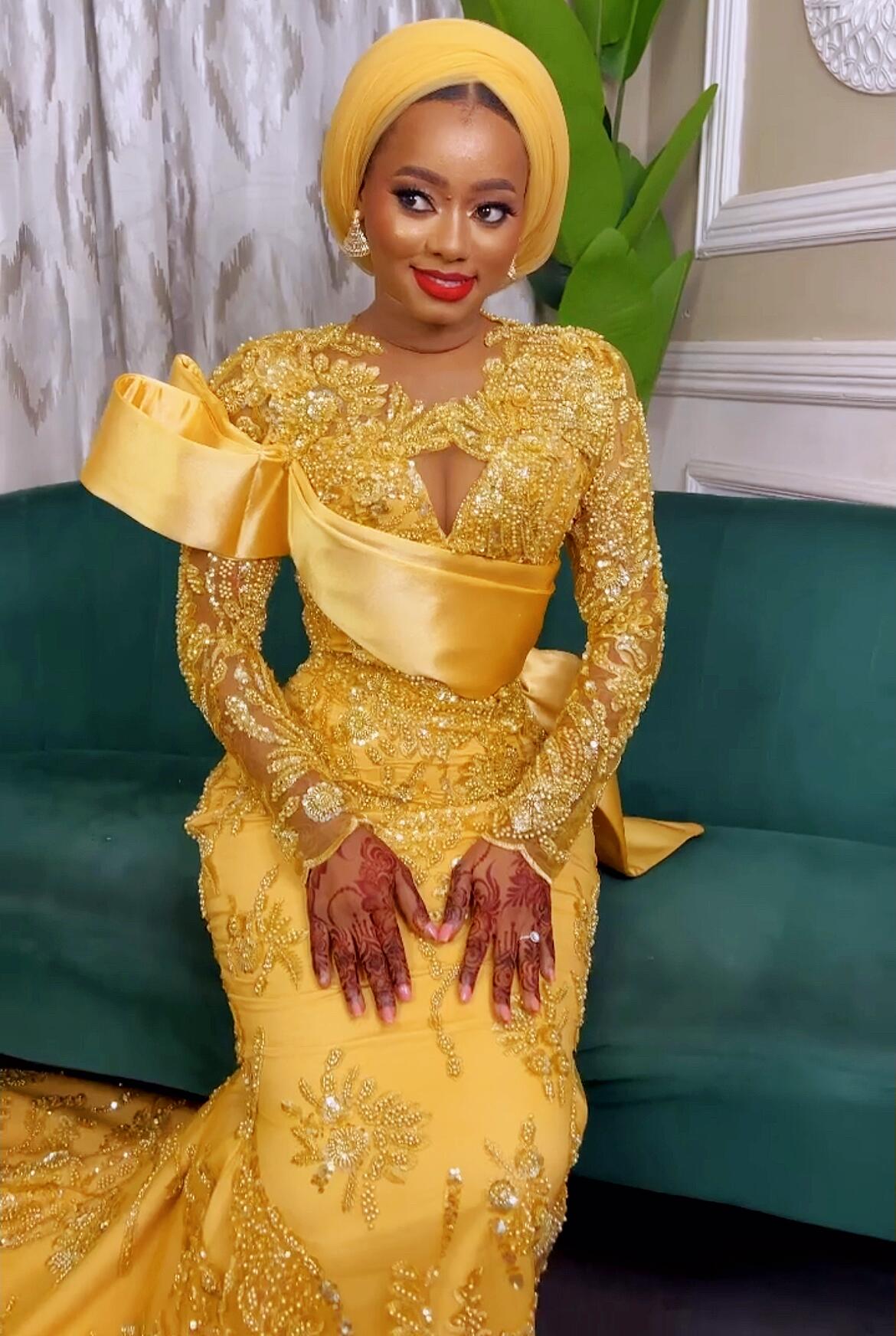 Plus Size Arabic Aso Ebi Mermaid Luxurious Gold Prom Dresses Sequined Lace Evening Formal Party Second Reception Birthday Engagement Gowns Dress ZJ621