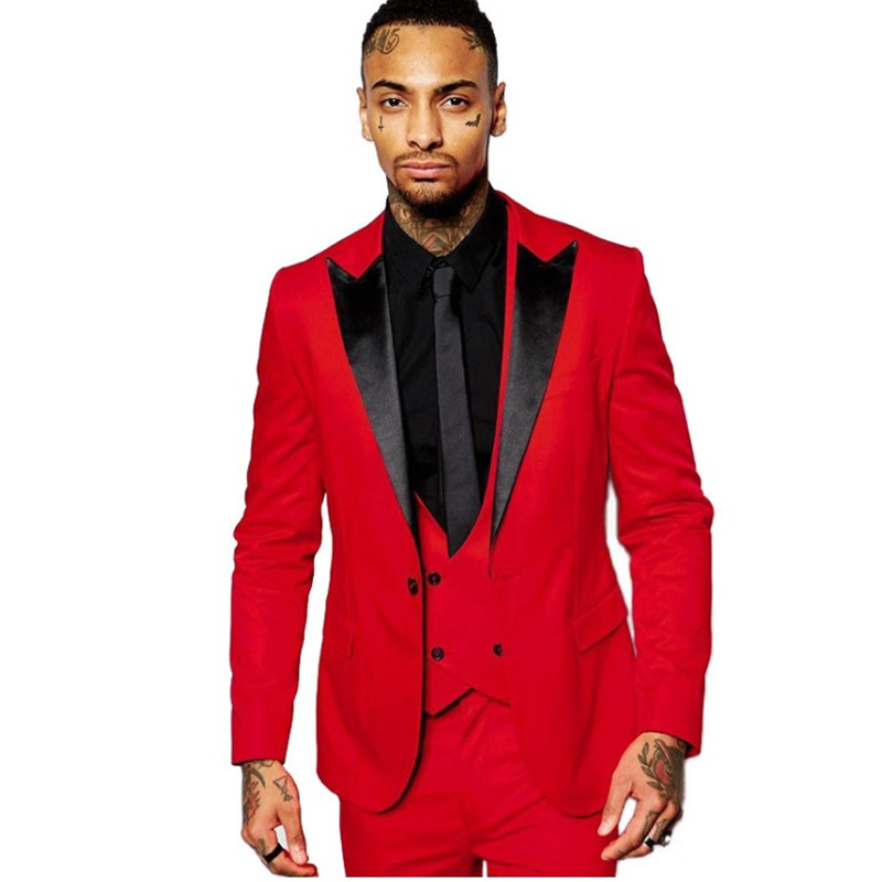 Groomsmen Shawl Lapel Groom Tuxedos Red/White/Black Men Suits Wedding Man Blazer Jacket and Pant sand Tie and Vest