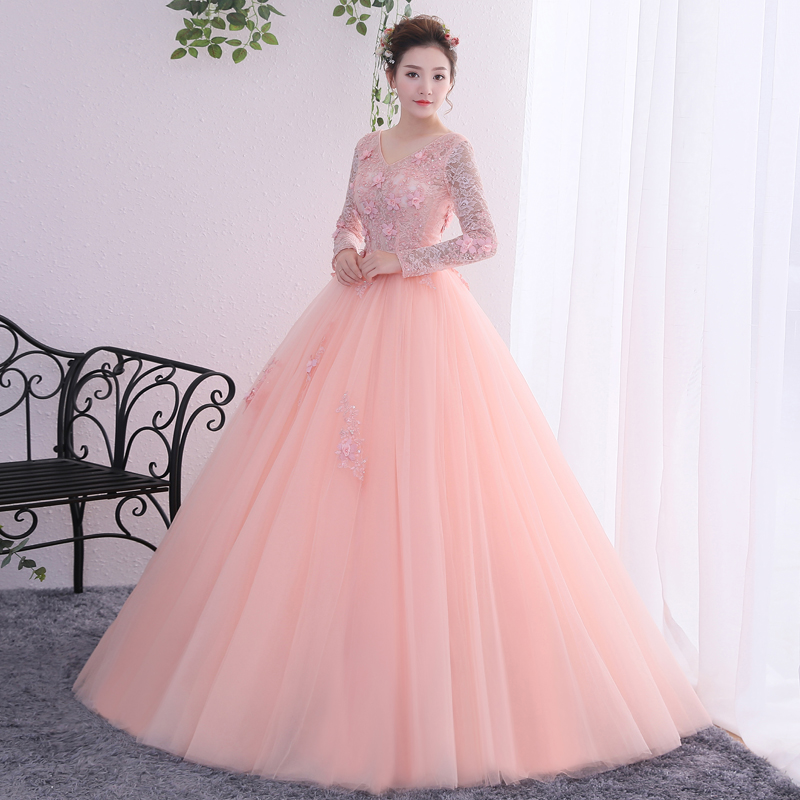 Beautiful Baby Blue Quinceanera Dresses 2022 Long Sleeve V Neck Ball Gown Prom Dress Floral Lace Corset Sweet 16 Party Evening Princess Girls Vestido 