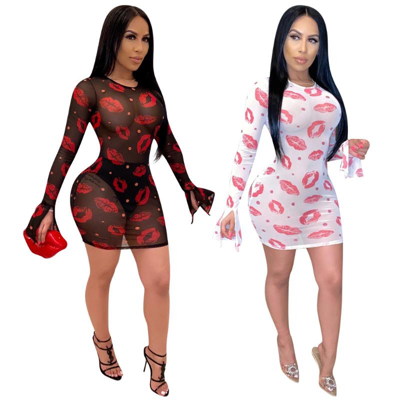 Casual Dresses Zaggin 2022 Autumn Fashion Women Mesh Lip Print 2-color Skinny Mini Dress Sexy Lady See Through O-neck Flare Sleeve DressCasu, White
Casual Dresses Zaggin 2022 Autumn Fashion Women Mesh Lip Print 2-color Skinny Mini Dress Sexy Lady See Through O-neck Flare Sleeve DressCasu, White
