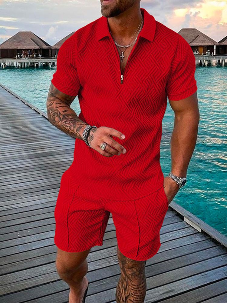 Men's Tracksuits Summer Mens Tracksuit Casual Short Sleeve Zipper Set For Men Clothes Streetwear 2-piece Suit MaleMen's Men'sMen's
