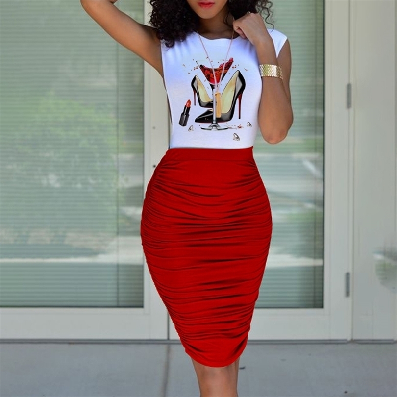 Women Two Piece Suit Spring Summer Graphic Print Sleeveless Ladies Top & Ruched Midi Skirt Set Elegant Party Bodycon Dress 220510, Red
Women Two Piece Suit Spring Summer Graphic Print Sleeveless Ladies Top & Ruched Midi Skirt Set Elegant Party Bodycon Dress 220510, Red