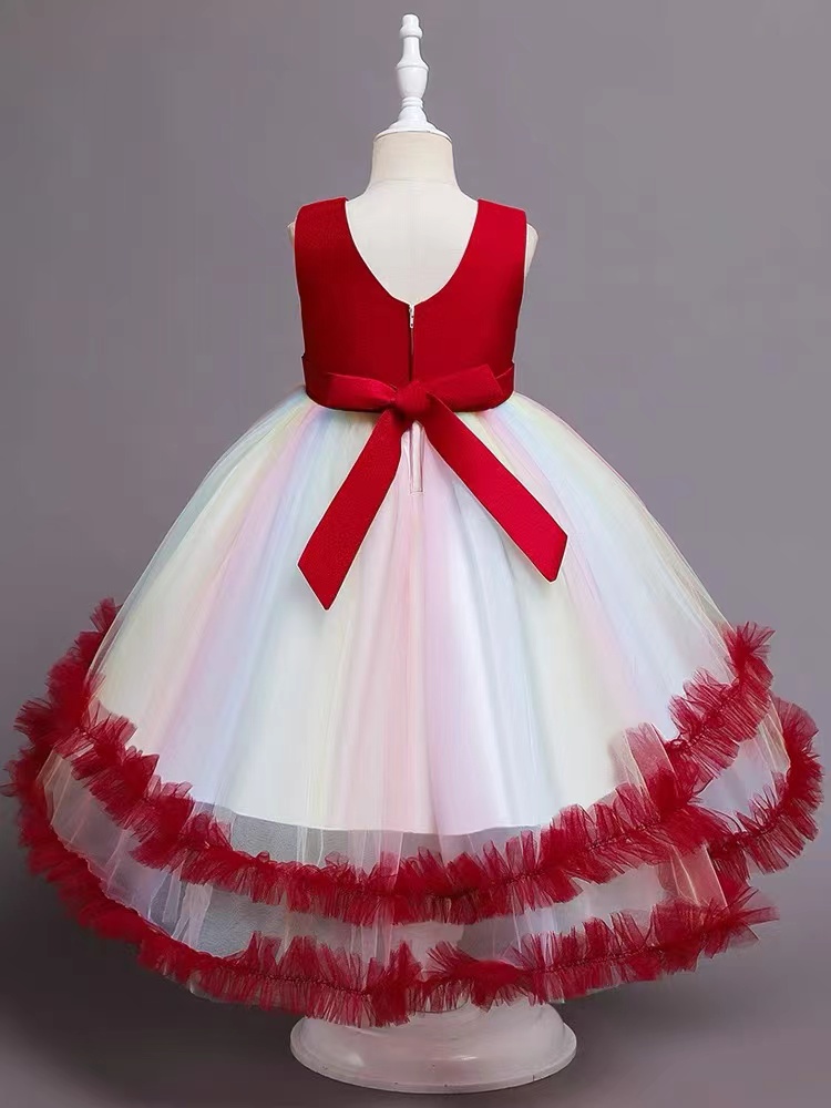 Royal Blue Toddler Flower Dresses For Weddings Rainbow Red Girl Birthday Party Dress High Low Ball Gown Little Girls Pageant Wear 403