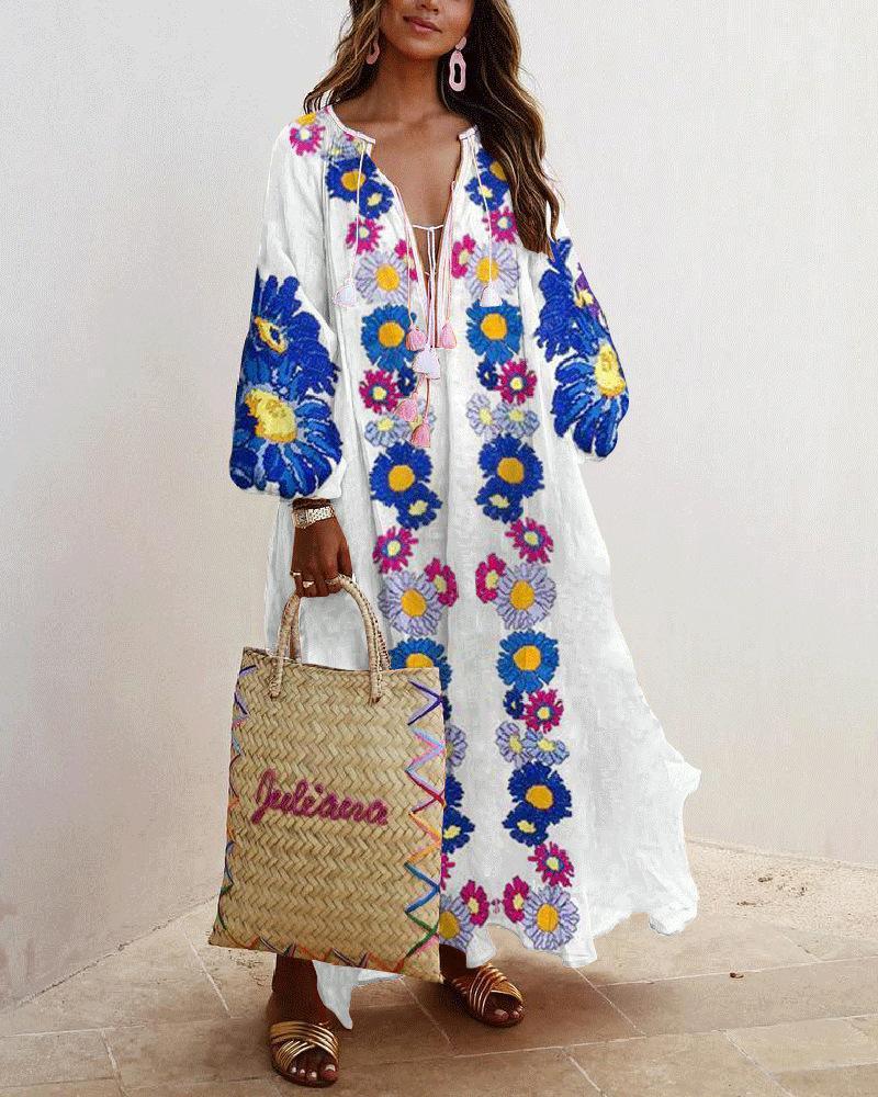 Floral Maxi Dresses Women Autumn Summer Boho Loose V-Neck Striped Print Tassel Sundress Long Party Beach Female Vestidos 2022 Casual, Striped 1 
Floral Maxi Dresses Women Autumn Summer Boho Loose V-Neck Striped Print Tassel Sundress Long Party Beach Female Vestidos 2022 Casual, Striped 1