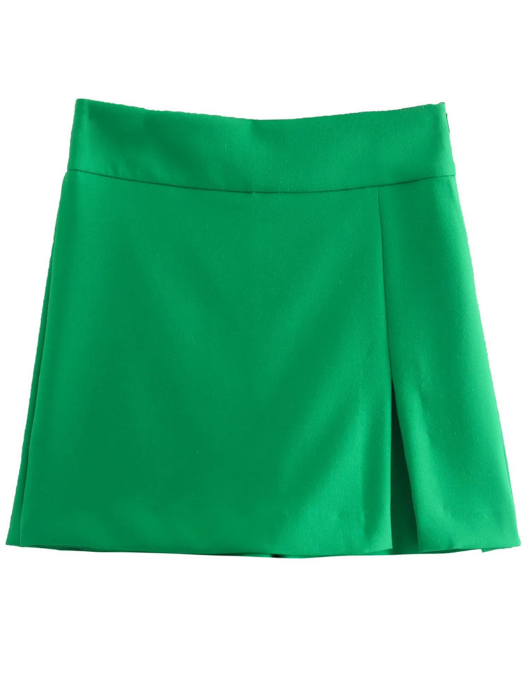 TRAF White High Waist Shorts Women Green Y2K Skirt Woman Summer Office Split Skort Fashion Streetwear for 220622