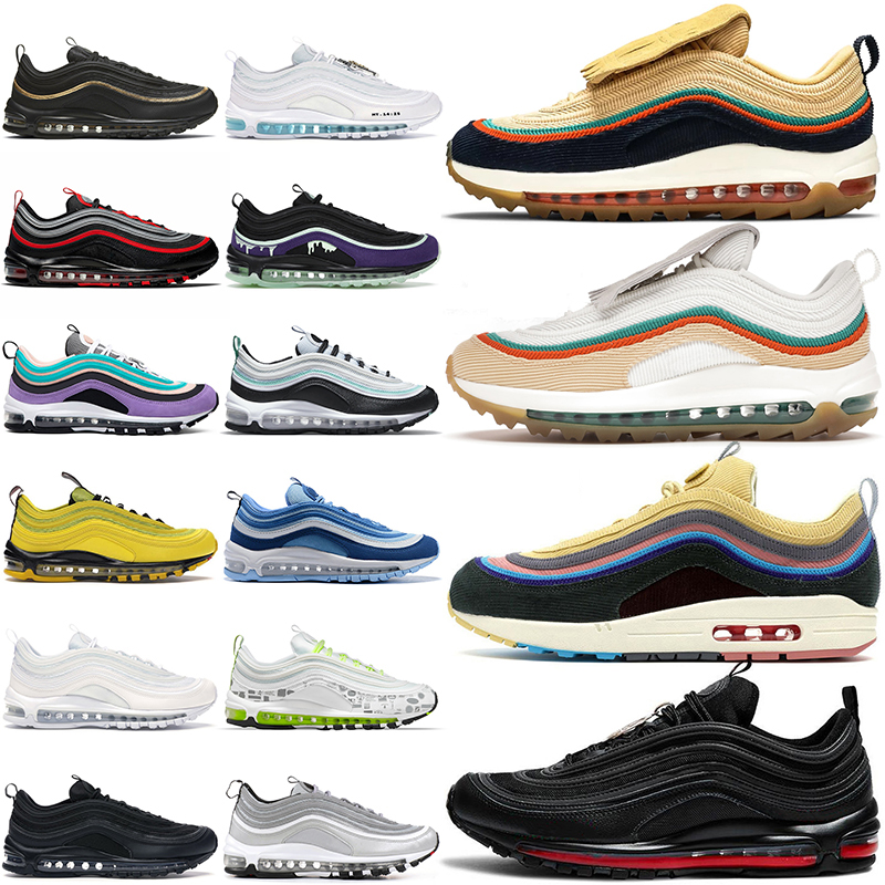 men womens 97s running shoes designer 97 og vivid sulfur multi yellow blue hybrid runner outdoor sports breathable sneakers trainers triple black white silver bred, #48
men womens 97s running shoes designer 97 og vivid sulfur multi yellow blue hybrid runner outdoor sports breathable sneakers trainers triple black white silver bred, #48