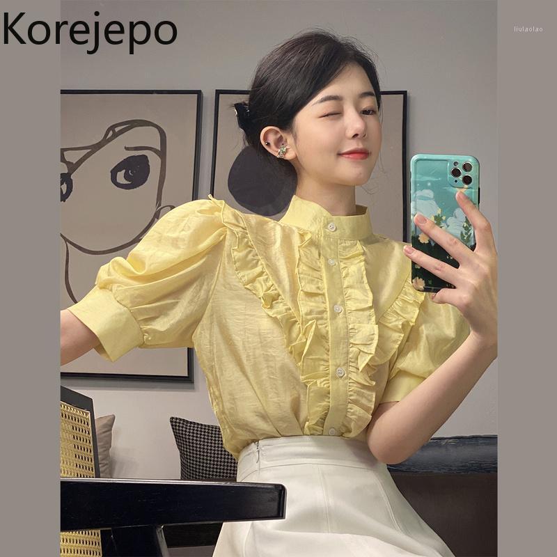 Women' Blouses & Shirts Korejepo Women Blouse 2022 Summer French Retro Yellow O-neck Puff Sleeve Ruffles Shirt Female Sweet Short Top Cloth, Black skirt
Women' Blouses & Shirts Korejepo Women Blouse 2022 Summer French Retro Yellow O-neck Puff Sleeve Ruffles Shirt Female Sweet Short Top Cloth, Black skirt