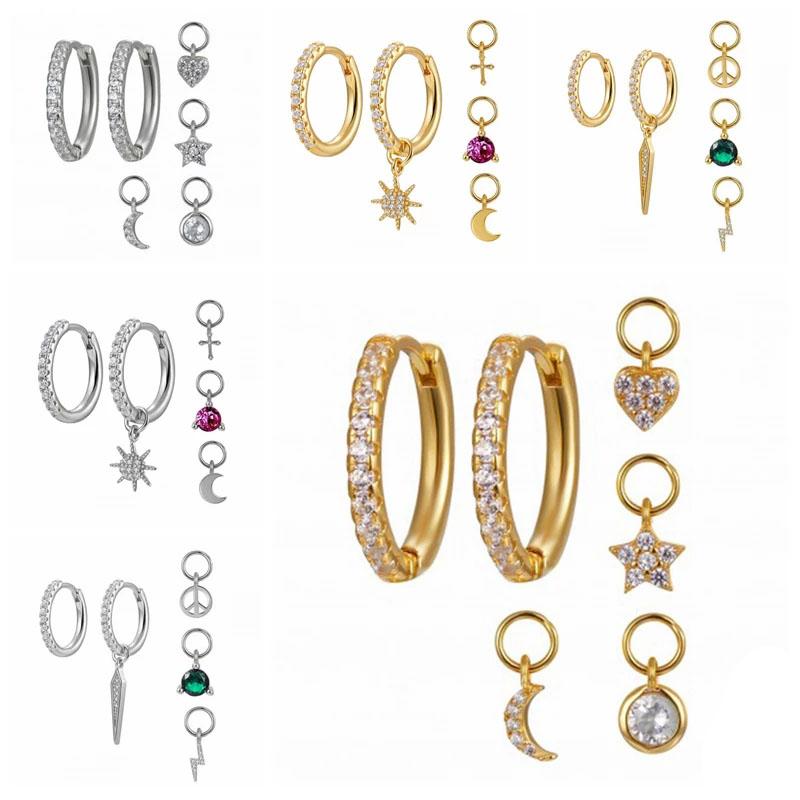 Hoop & Huggie Aide Gold Color Silver White Zircon Earrings With Moon Star Heart Pendant Accessories For Women Party Fine JewelryHoop 
Hoop & Huggie Aide Gold Color Silver White Zircon Earrings With Moon Star Heart Pendant Accessories For Women Party Fine JewelryHoop
