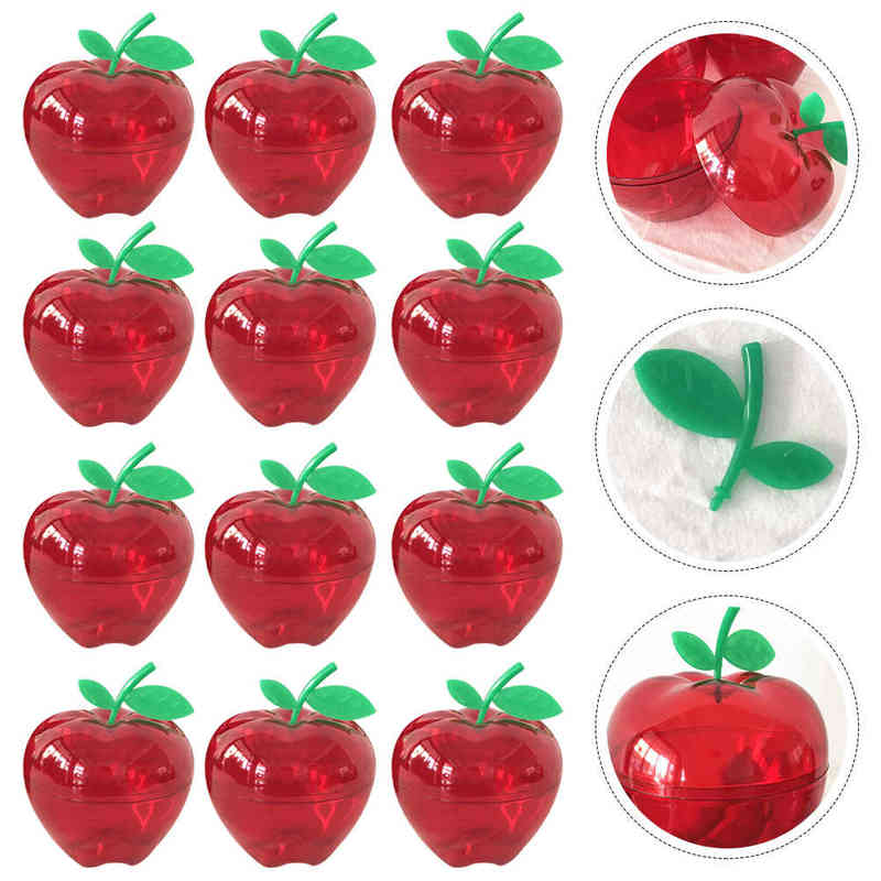 12pcs Christmas Plastic Apple-shaped Chocolate Candy Box Storage Box Red AA220318