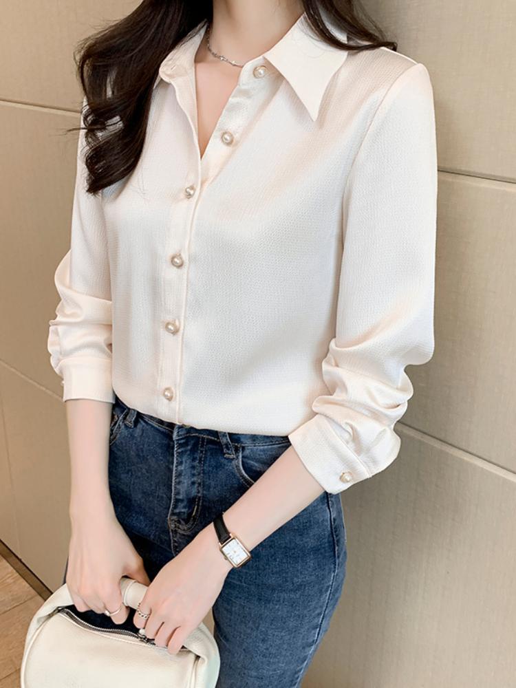 Women' Blouses & Shirts Satin Women 2022 Spring Fashion Clothing OL Long Sleeve Blouse Pearl Button Up Shirt Solid Basic Ladies TopsWomen, Apricot pink
Women' Blouses & Shirts Satin Women 2022 Spring Fashion Clothing OL Long Sleeve Blouse Pearl Button Up Shirt Solid Basic Ladies TopsWomen, Apricot pink