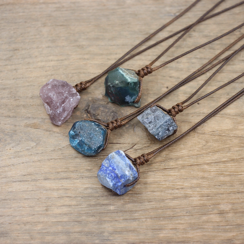 Healing Reiki Raw Stone Mineral Pendants Necklace Natural Crystal Fluorite Rose Quartzs Tourmaline Agates Apatite necklaces Jewelry