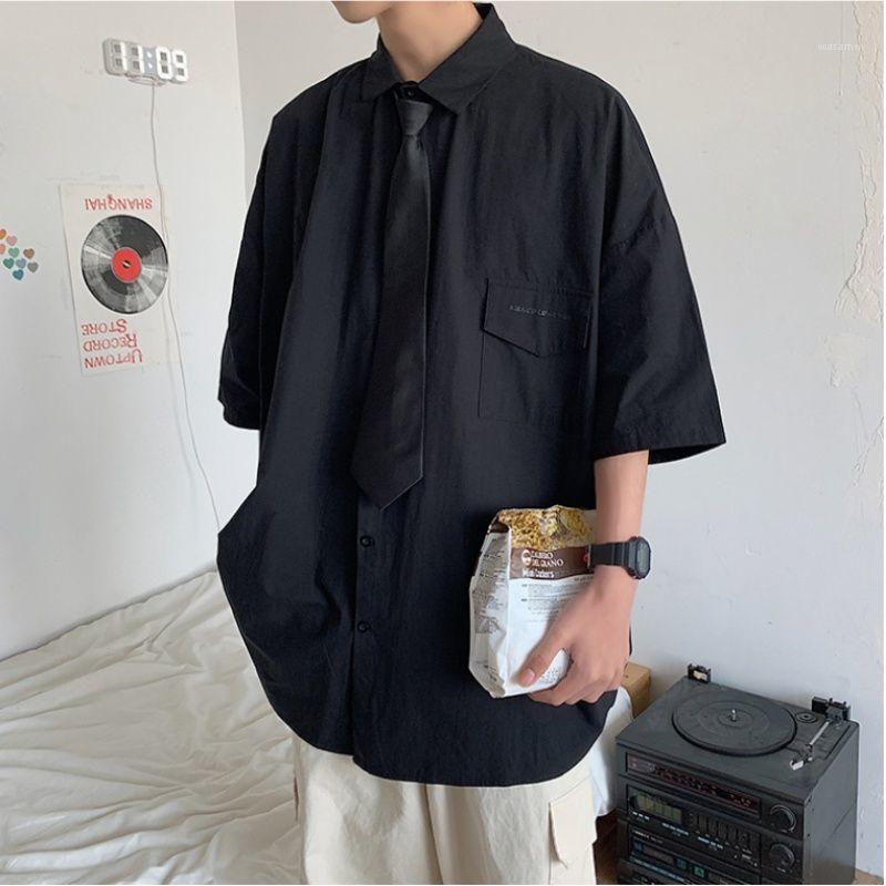 Summer Cotton Casual Shirt Men Fashion Couple Short-sleeved Streetwear Korean Loose Society Mens Tie Dress -2XL Men' Shirts, Black
Summer Cotton Casual Shirt Men Fashion Couple Short-sleeved Streetwear Korean Loose Society Mens Tie Dress -2XL Men' Shirts, Black