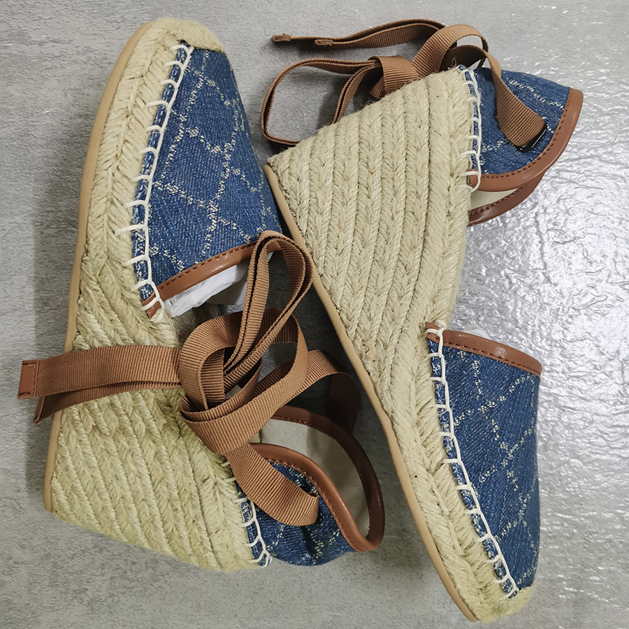 women open toe platform espadrille designer sandals strap round wedge heel heels lace up genuine leather fisherman wedding dress shoes guccis gucciis gg VV42