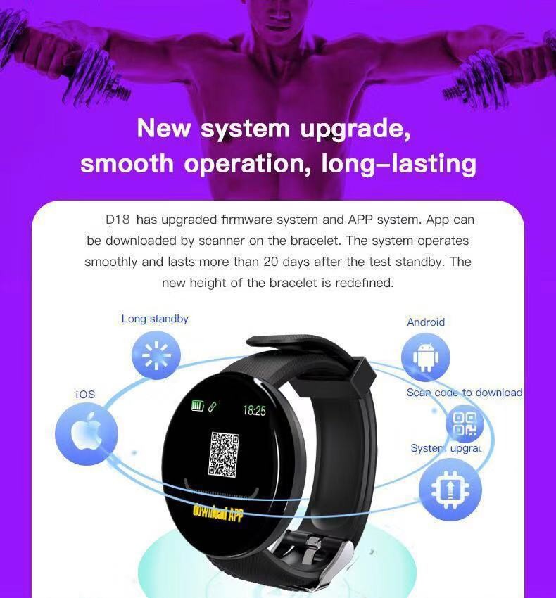 D18 Smart Wristbands Watch Men Blood Pressure Waterproof Smartwatch Women Heart Rate Monitor Fitness Tracker Watch Sport For Android IOS with Retail b