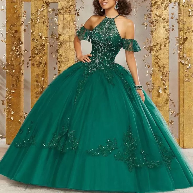Elegant Quinceanera Dresses 2022 For Sweet 16 Girl Beading Sequined Off The Shoulder Princess Ball Gown Birthday Prom Dress